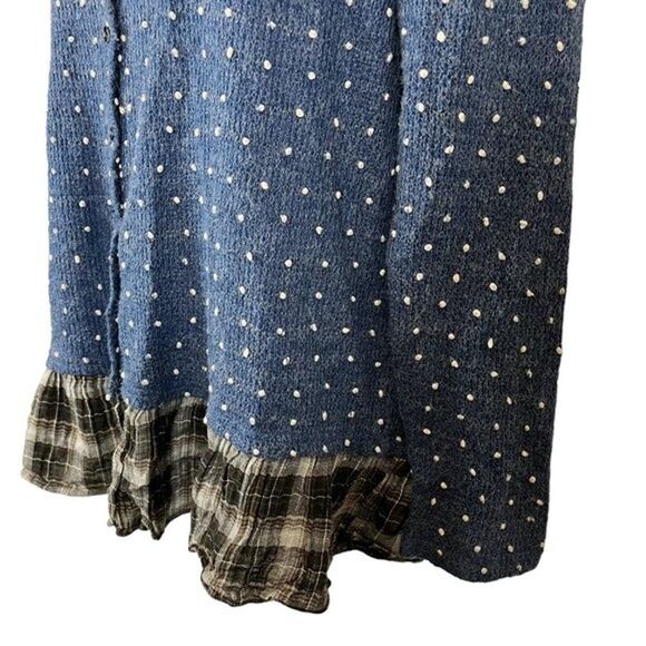 Oddy Womens Blue Swiss Raised Dot Womens Cardigan Sweater Plaid Ruffle V-Neck M - Picture 10 of 16